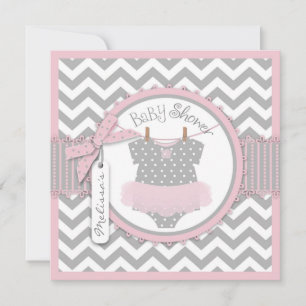 Baby Girl Tutu Chevron Print Baby shower Kaart