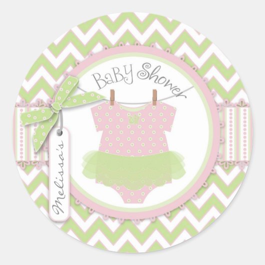 Baby Girl Tutu Chevron Print Baby shower Ronde Sticker (Voorkant)