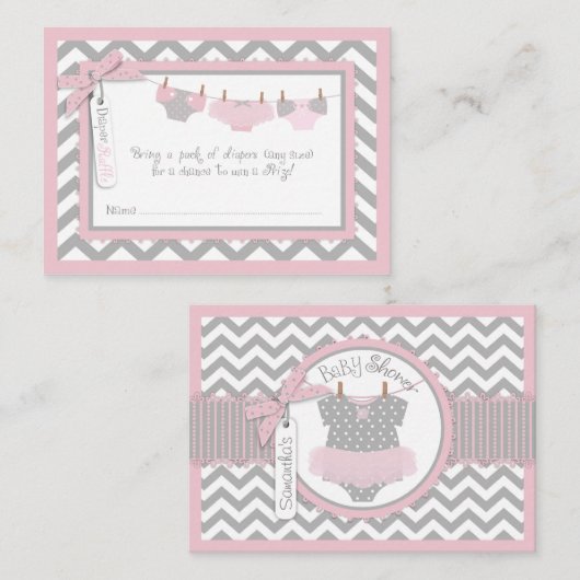 Baby Girl Tutu Luier Raffle Ticket Informatiekaartje (Voorkant / Achterkant)