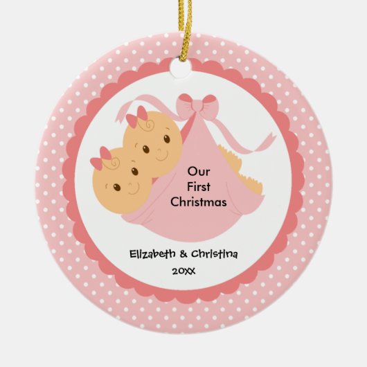 Baby Girl Twins Baby's Eerste kerstversiering Keramisch Ornament (Voorkant)
