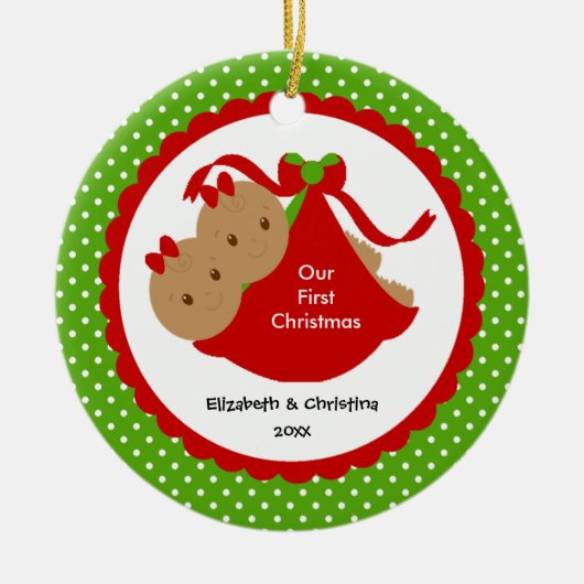 Baby Girl Twins Baby's Eerste kerstversiering Keramisch Ornament (Voorkant)