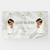 Baby Girl Twins Baptism Christening Gold Ethnic Spandoek (Horizontaal)