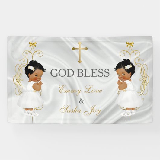 Baby Girl Twins Baptism Christening Gold Ethnic Spandoek (Horizontaal)