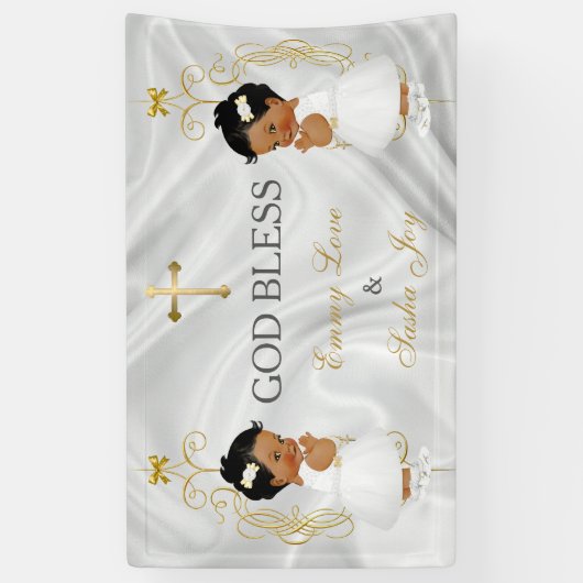 Baby Girl Twins Baptism Christening Gold Ethnic Spandoek (Verticaal)