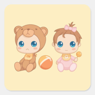 Baby Girl Twins Beer Jumpsuit 2 op geel Vierkante Sticker