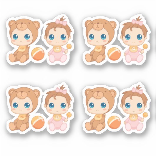 Baby Girl Twins Beer Jumpsuit set van 4 Sticker (Voorkant)