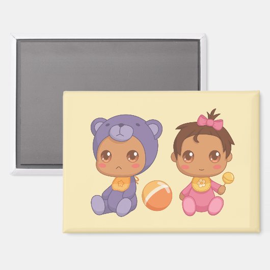 Baby Girl Twins Paars Beer Jumpsuit Yellow Mag Magneet (Voorkant / Achterkant)