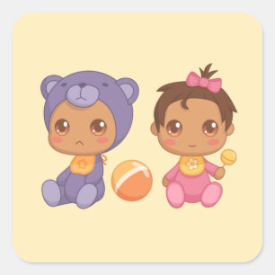 Baby Girl Twins Paars Beer Jumpsuit Yellow Squ Vierkante Sticker