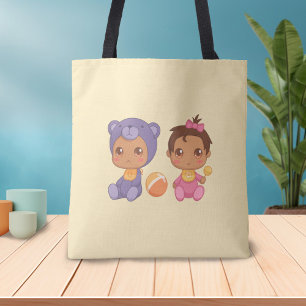 Baby Girl Twins Paars Beer Jumpsuit Yellow Tot Tote Bag
