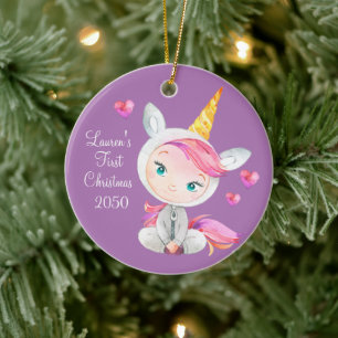 Baby Girl Unicorn Eerste Kerstmis Keramisch Ornament