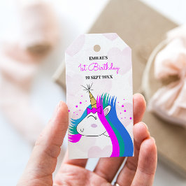 Baby Girl Unicorns en roze harten Cadeaulabel