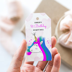 Baby Girl Unicorns en roze harten Cadeaulabel