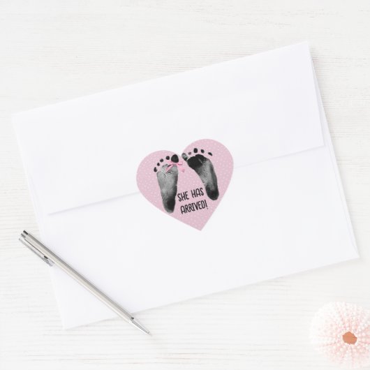 Baby Girl Voetafdrukken met Bow Hart Sticker (Envelop)