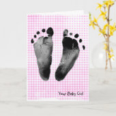 Baby Girl-voetafdrukken op Gingham Kaart (Gele Bloem)