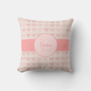 Baby Girl Voornaam Roze Monogram Heart Patroon Kussen