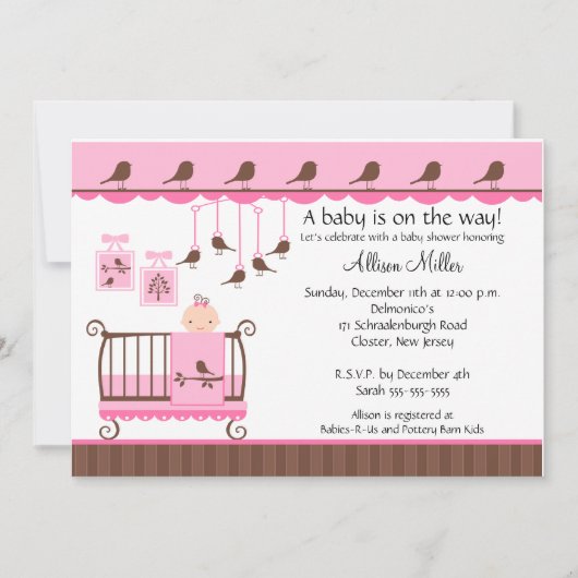 Baby Girl Wieg Baby shower Uitnodiging (Voorkant)