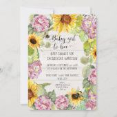 Baby Girl wordt Bee Sunflower Roze Hortensia Showe Kaart (Voorkant)