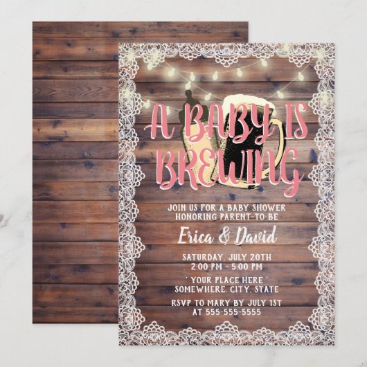 Baby Girl wordt gebrouwen Rustieke Baby Shower met Kaart (Voorkant / Achterkant)