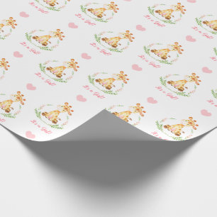 Baby Girl Wrapping Paper Roze Giraffe Het is een m Cadeaupapier