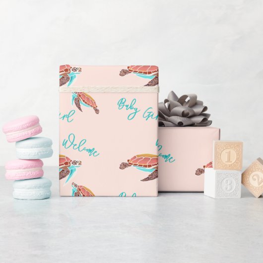 Baby Girl Zee Draait roze aangepaste tekst Cadeaupapier (Baby Shower)