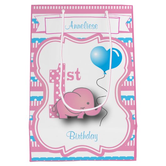 Baby Girl's 1e verjaardag Medium Cadeauzakje (Achterkant)