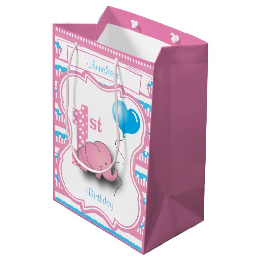 Baby Girl's 1e verjaardag Medium Cadeauzakje (Achterkant Gekanteld)