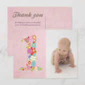 Baby Girl's 1st Birthday Bedankt Foto Briefkaart (Voorkant / Achterkant)