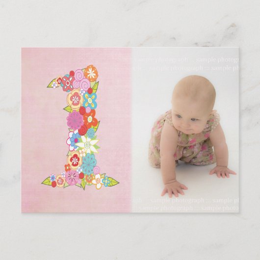 Baby Girl's 1st Birthday Bedankt Foto Briefkaart (Voorkant)