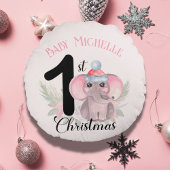 Baby Girl's 1st Christmas Schattigee Roze Olifant  Rond Kussen