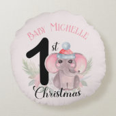 Baby Girl's 1st Christmas Schattigee Roze Olifant  Rond Kussen (Achterkant)