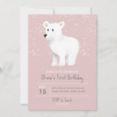 Baby Girls 1ste verjaardag Roze Holiday Polar Beer Kaart (Voorkant)