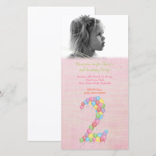 Baby Girls 2e verjaardag Fotokaart uitnodigen (Voorkant / Achterkant)