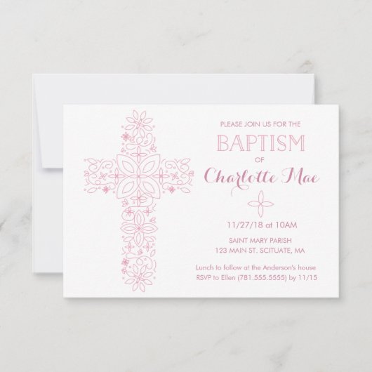 Baby Girl's Baptism, Christening Invitation Kaart (Voorkant)