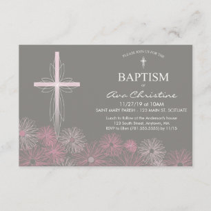 Baby Girl's Baptism Uitnodiging met Kruis, Daisies