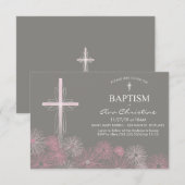 Baby Girl's Baptism Uitnodiging met Kruis, Daisies (Voorkant / Achterkant)