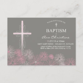 Baby Girl's Baptism Uitnodiging met Kruis, Daisies