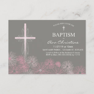 Baby Girl's Baptism Uitnodiging met Kruis, Daisies