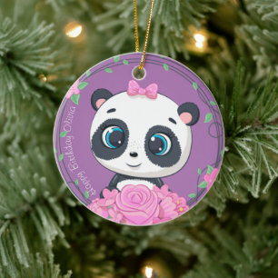 Baby Girl's Celebratie. Paars schattig bloemdier Keramisch Ornament