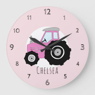 Baby Girl's Doodle Pink Boerderij Tractor Nursery Grote Klok
