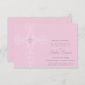 Baby Girl's Doop Uitnodiging & Elegant Kruis (Voorkant / Achterkant)