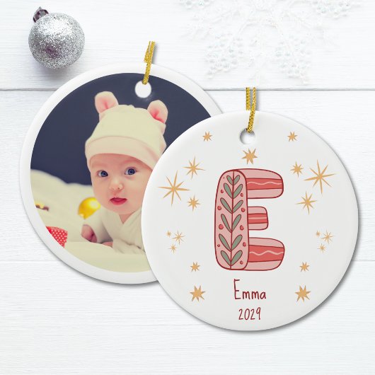 Baby Girl's eerste kerst met Initiaal E Keramisch Ornament