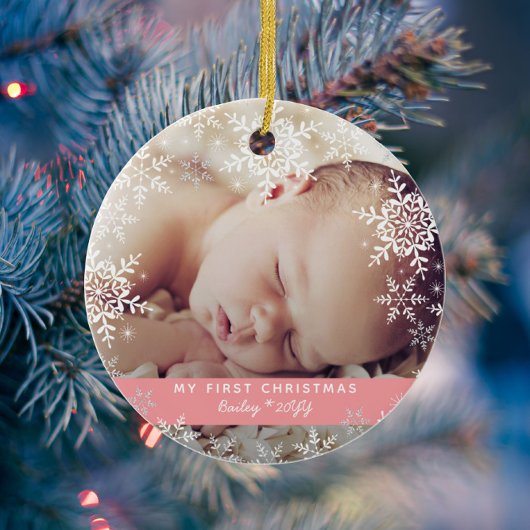 Baby Girl's eerste kerstflakes roze Glas Ornament