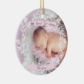 Baby Girl's eerste kerstfoto Keramisch Ornament (Rechts)