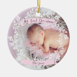 Baby Girl's eerste kerstfoto Keramisch Ornament