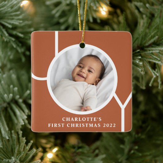 Baby Girl's eerste kerstfoto Terracotta Keramisch Ornament (Boom)
