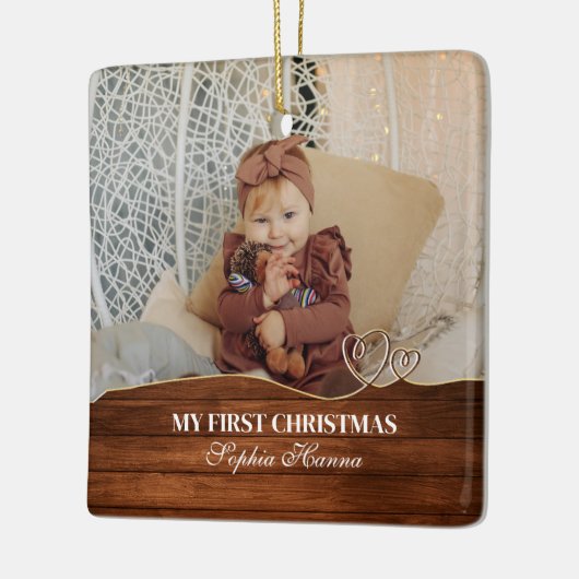 Baby Girl's Eerste Kerstgeboorte Statistieken & Fo Keramisch Ornament (Links)