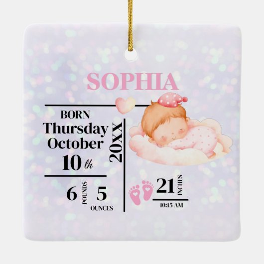 Baby Girl's Eerste Kerstgeboorte Statistieken & Fo Keramisch Ornament (Achterkant)