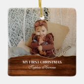 Baby Girl's Eerste Kerstgeboorte Statistieken & Fo Keramisch Ornament (Voorkant)