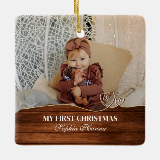 Baby Girl's Eerste Kerstgeboorte Statistieken & Fo Keramisch Ornament (Voorkant)