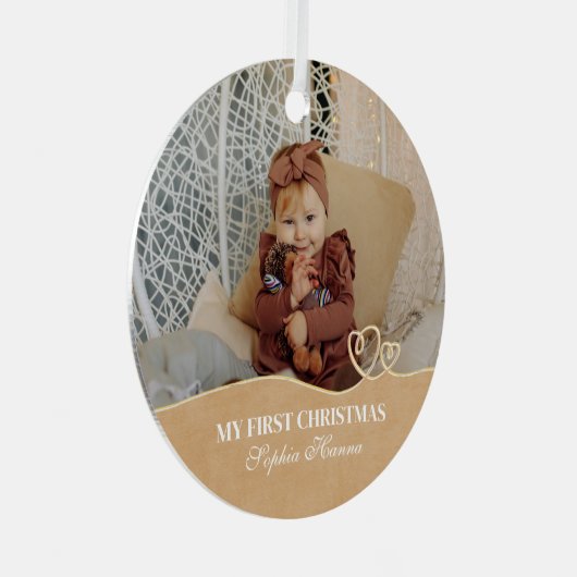 Baby Girl's Eerste Kerstgeboorte Statistieken & Fo Metalen Ornament (Voorkant Rechts)